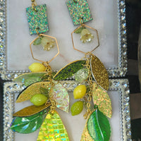 Sarina - Yellow Lemon Lime Teardrop Chandelier Dangle Earrings - Shop Moxxc