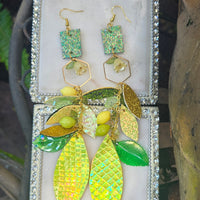 Sarina - Yellow Lemon Lime Teardrop Chandelier Dangle Earrings - Shop Moxxc