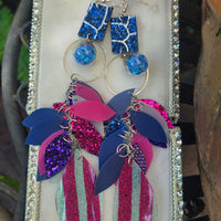 Mina - Blue Pink Sparkly Teardrop Chandelier Earrings - Shop Moxxc