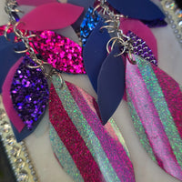 Mina - Blue Pink Sparkly Teardrop Chandelier Earrings - Shop Moxxc