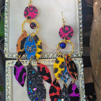Bex - Multicolored Animal Print Chandelier Dangle Earrings - Shop Moxxc