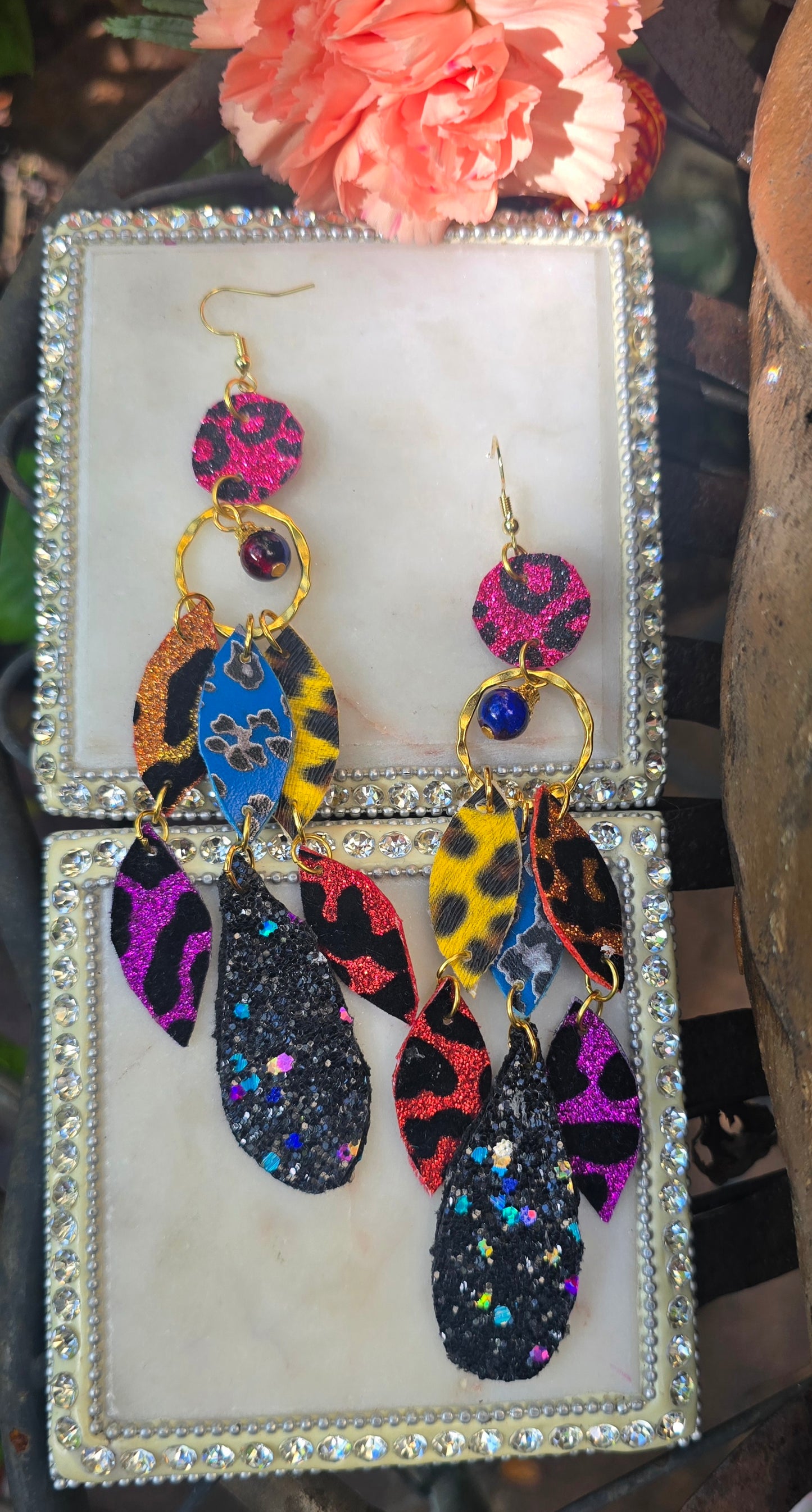 Bex - Multicolored Animal Print Chandelier Dangle Earrings - Shop Moxxc