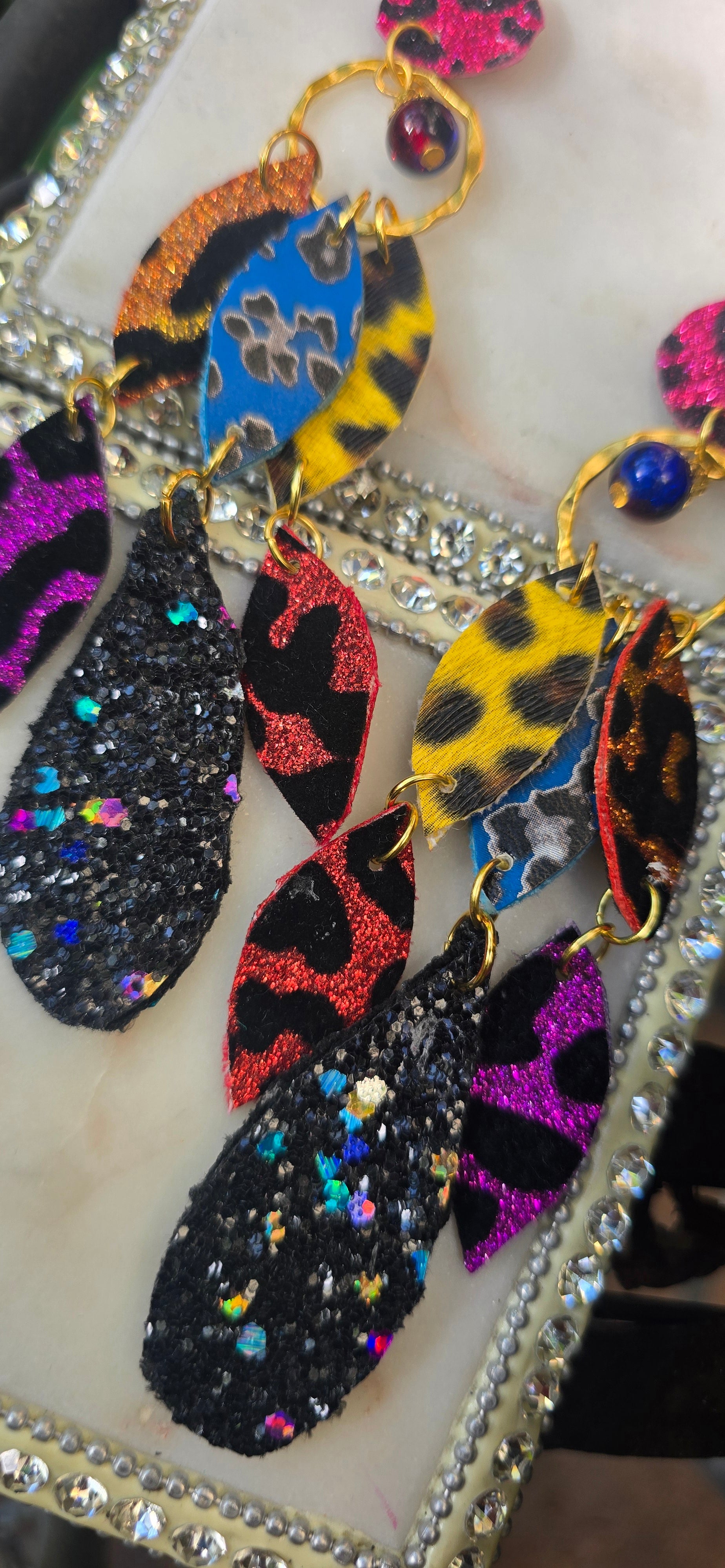 Bex - Multicolored Animal Print Chandelier Dangle Earrings - Shop Moxxc