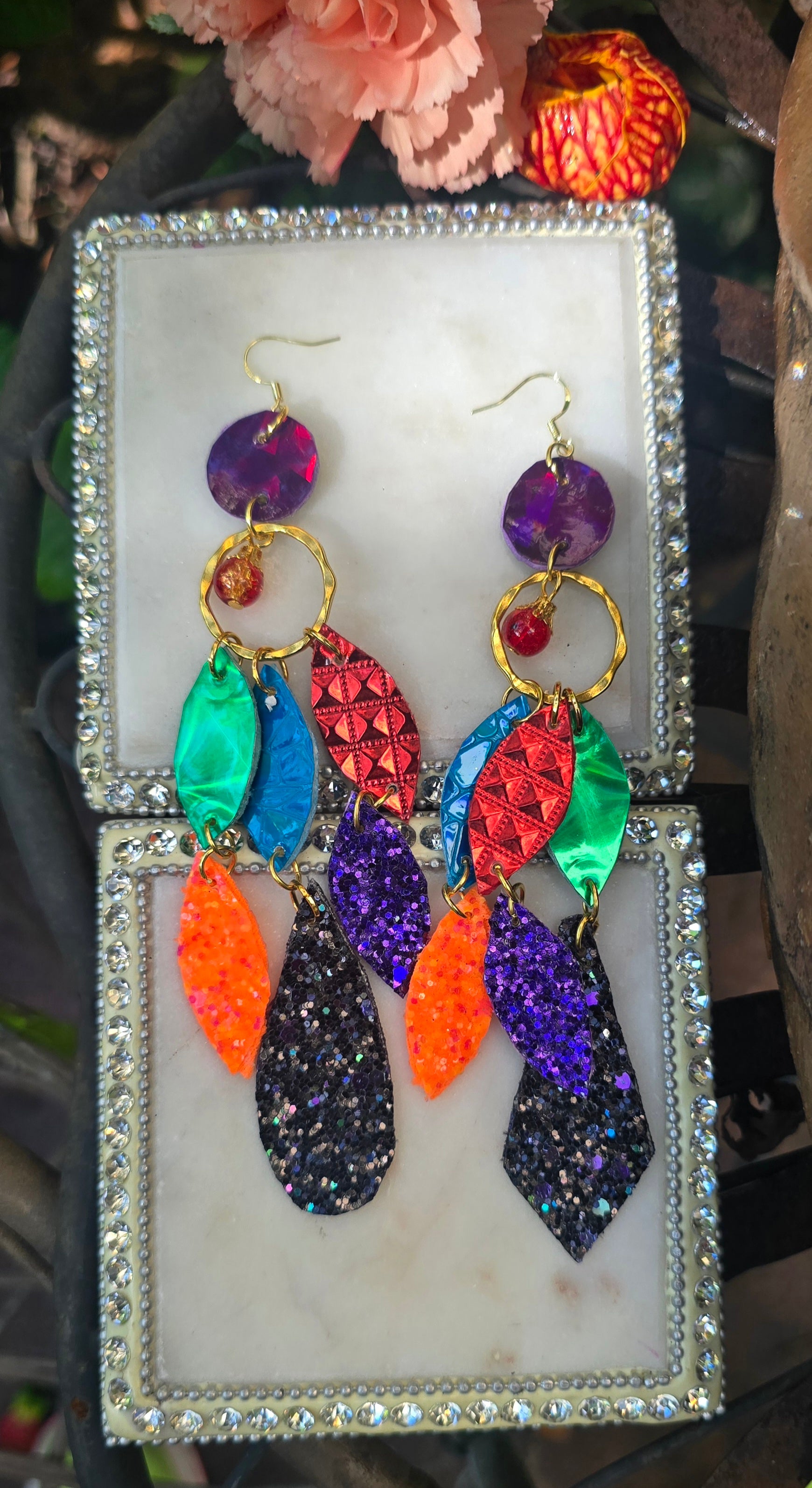 Katherine - Multicolored Geometric Chandelier Dangle Earrings - Shop Moxxc