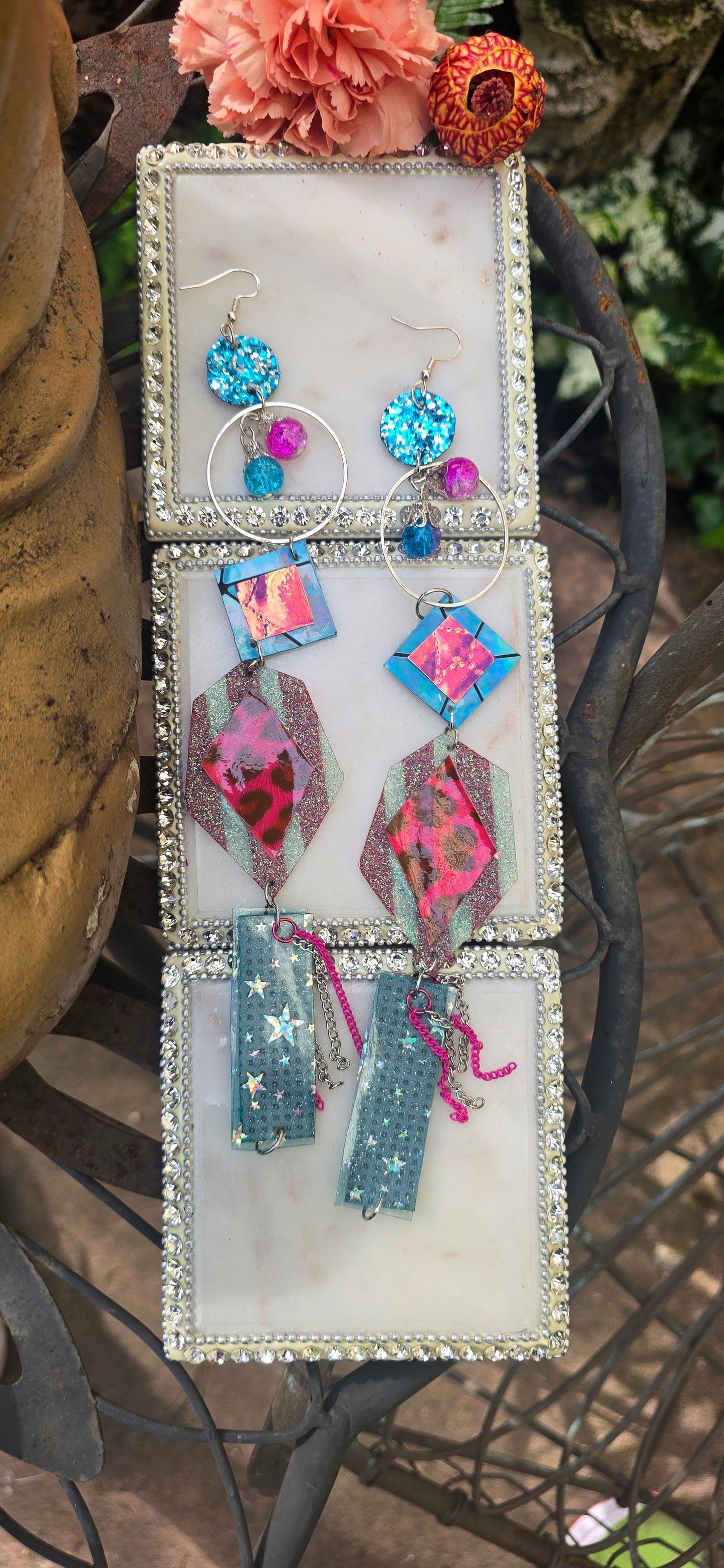 Ivy - Blue Pink Long Dangle Star Earrings - Shop Moxxc