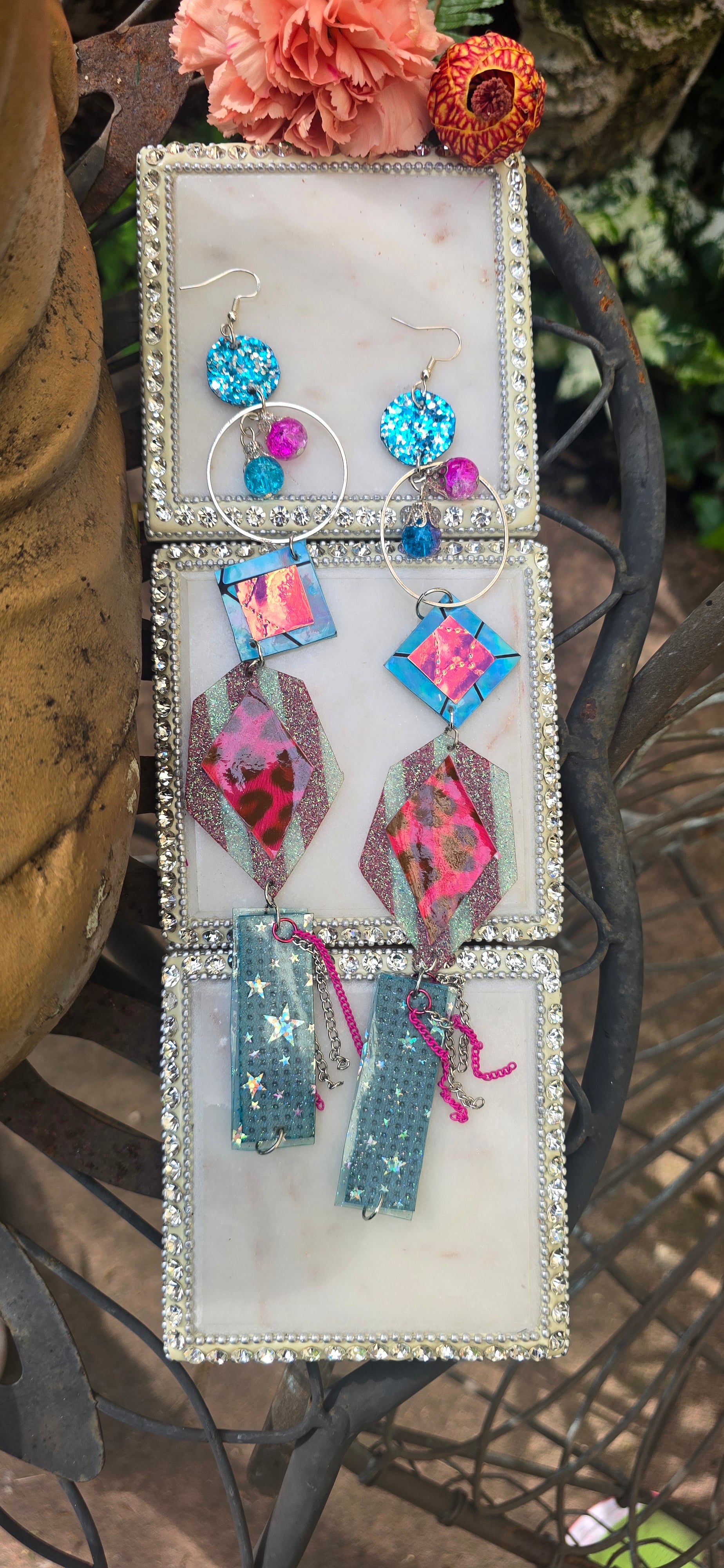 Ivy - Blue Pink Long Dangle Star Earrings - Shop Moxxc