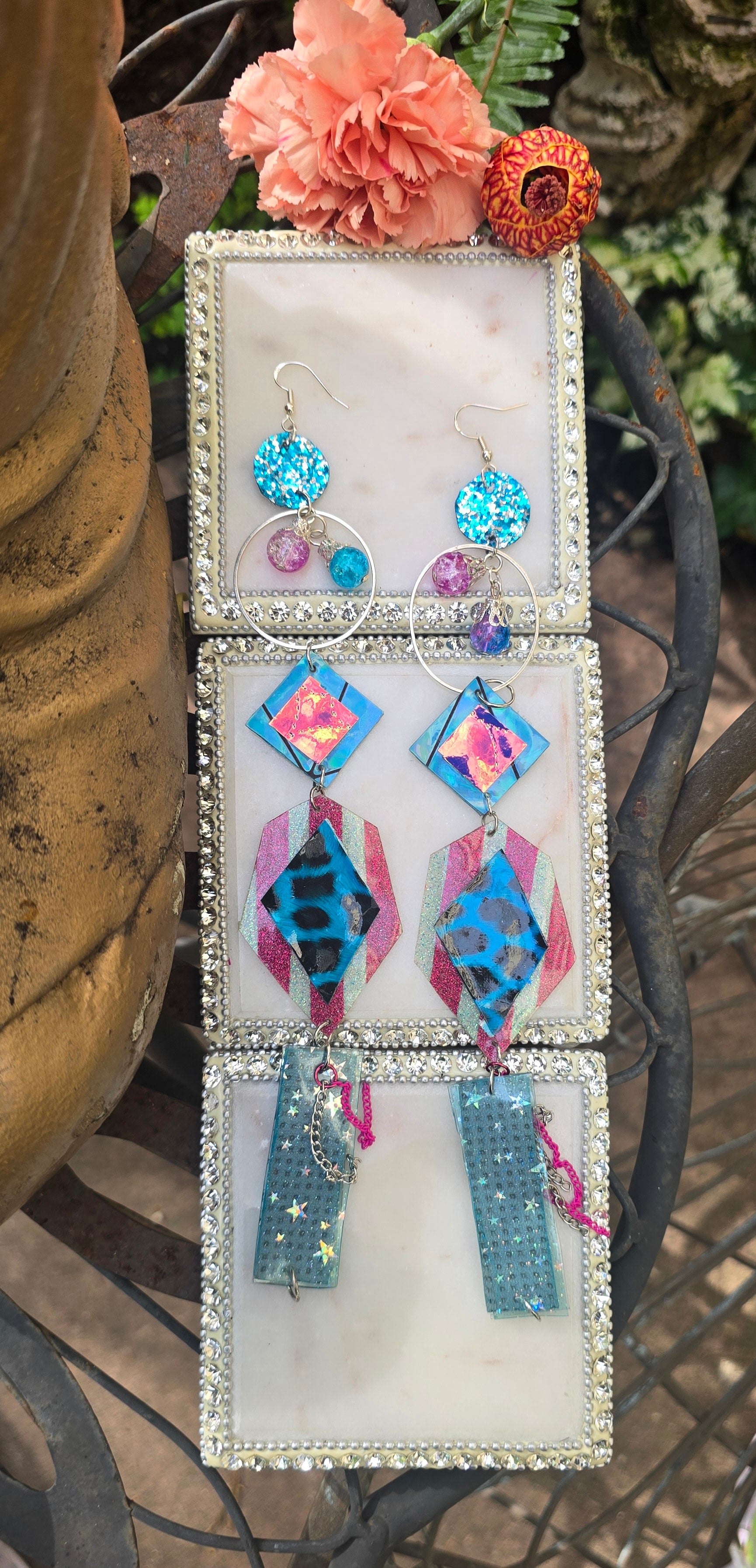Ivy - Blue Pink Long Dangle Star Earrings - Shop Moxxc