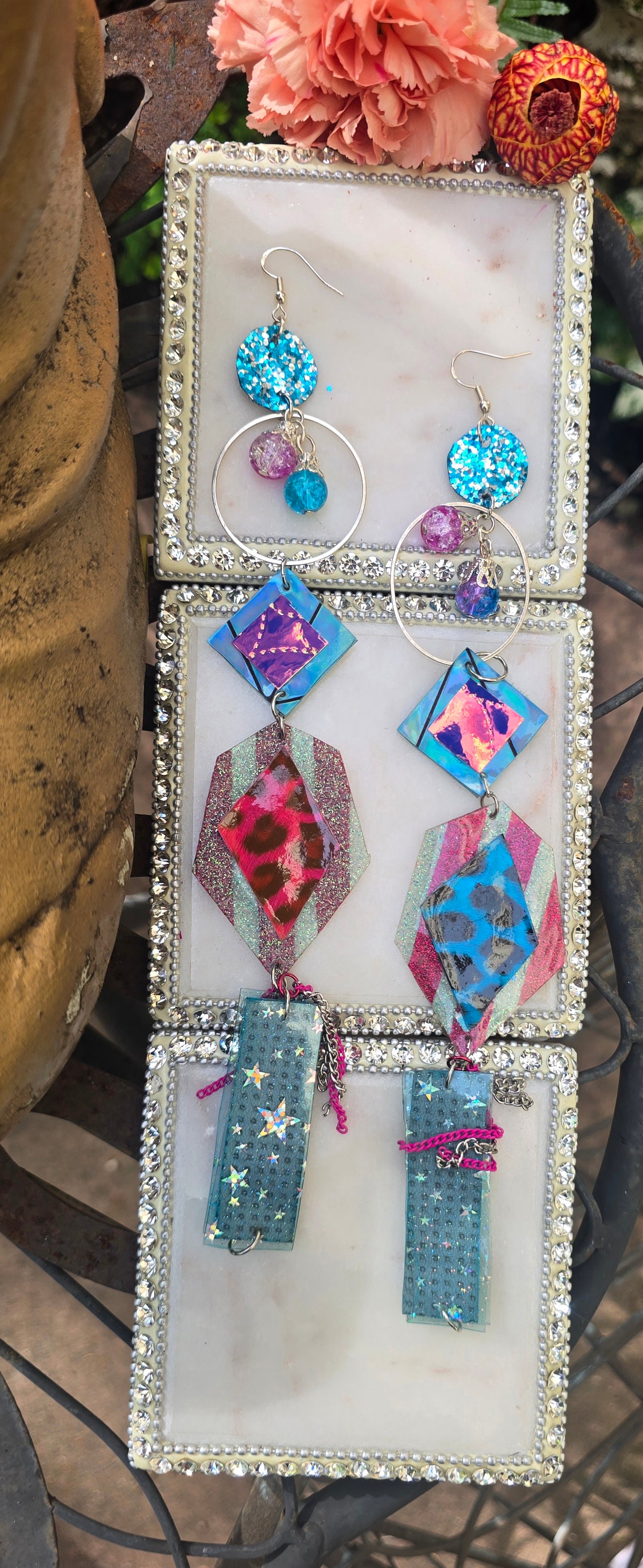 Ivy - Blue Pink Long Dangle Star Earrings - Shop Moxxc