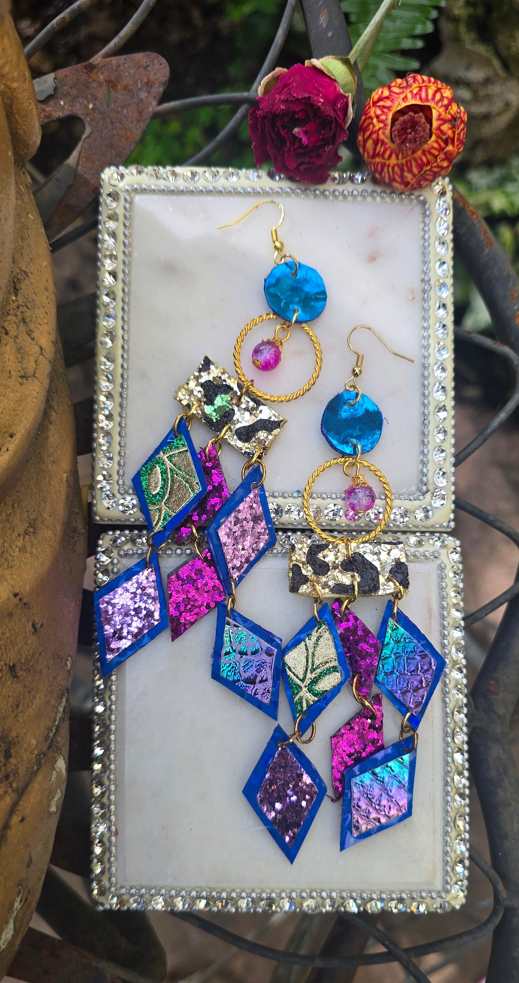 Karen - Multicolored Blue Diamond Chandelier Earrings - Shop Moxxc