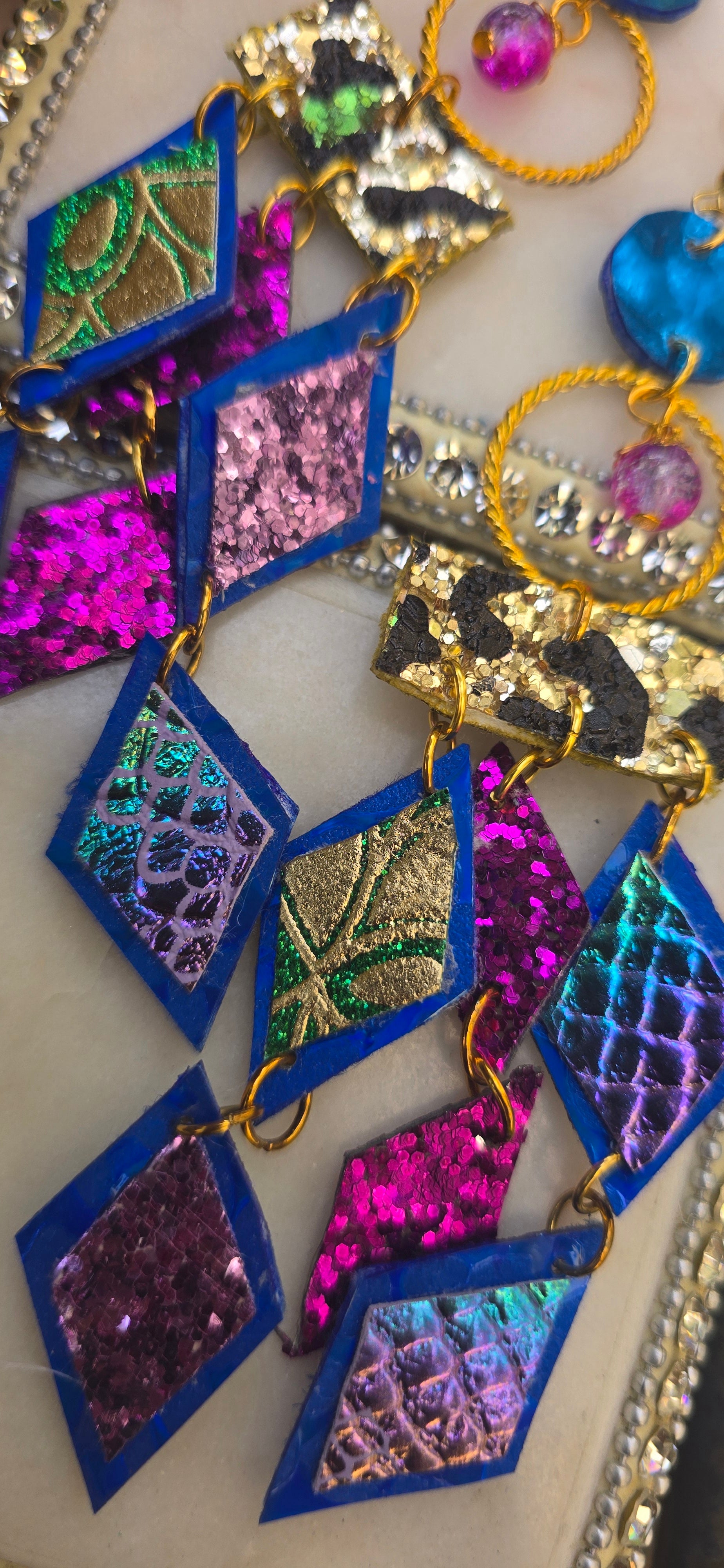 Karen - Multicolored Blue Diamond Chandelier Earrings - Shop Moxxc