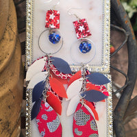 Vickie - Red Blue Star Teardrop Chandelier Earrings - Shop Moxxc