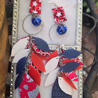 Vickie - Red Blue Star Teardrop Chandelier Earrings - Shop Moxxc