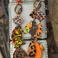Brandi - Orange Animal Print Long Dangle Earrings - Shop Moxxc