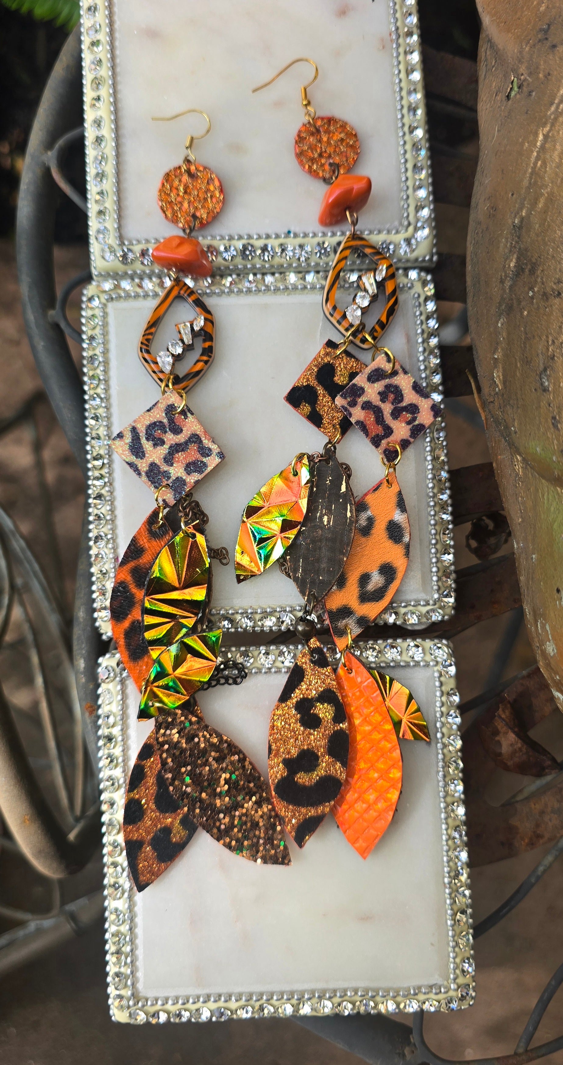 Brandi - Orange Animal Print Long Dangle Earrings - Shop Moxxc