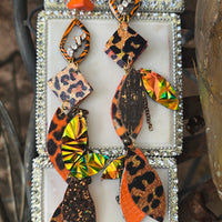 Brandi - Orange Animal Print Long Dangle Earrings - Shop Moxxc