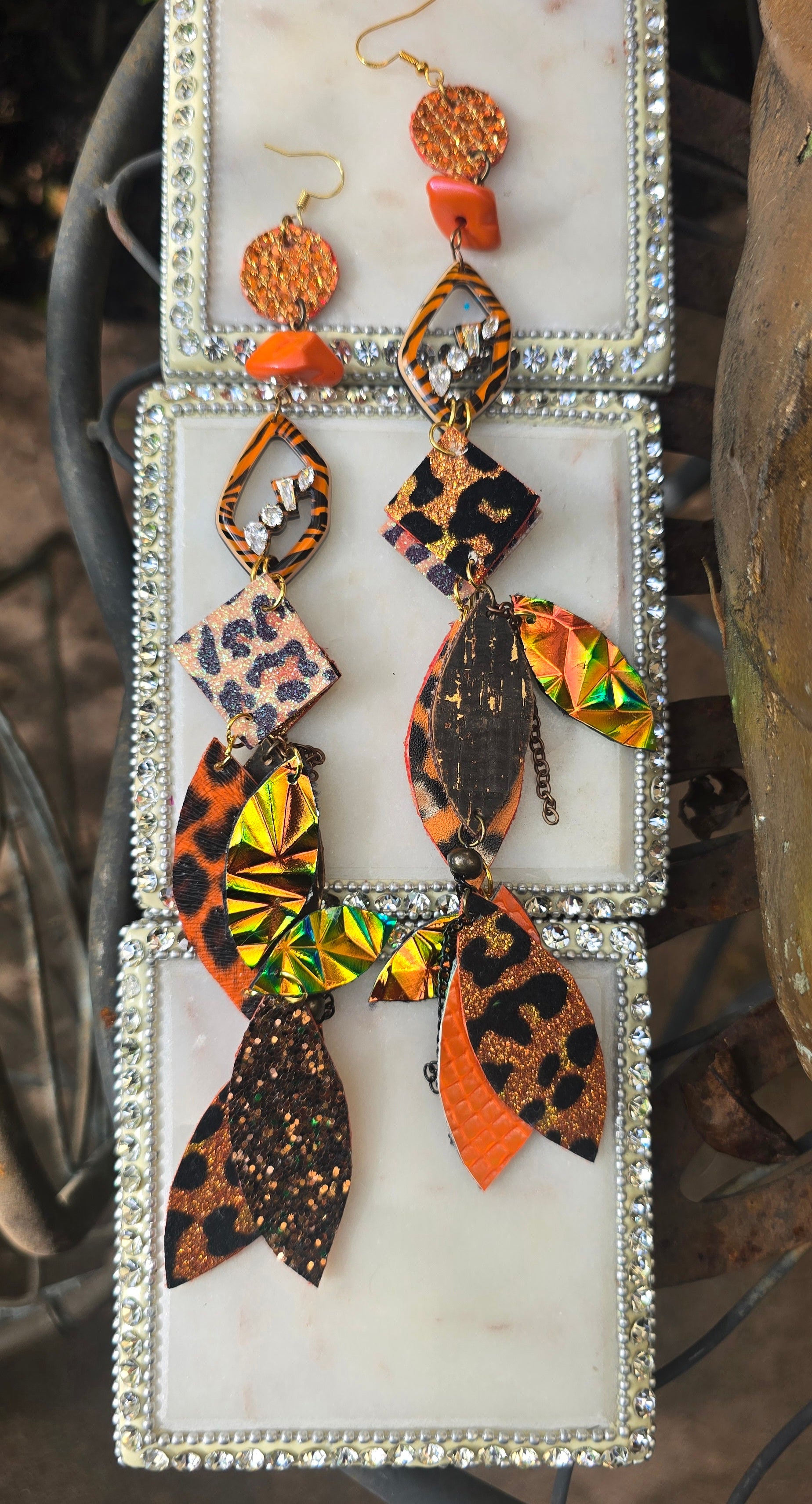 Brandi - Orange Animal Print Long Dangle Earrings - Shop Moxxc
