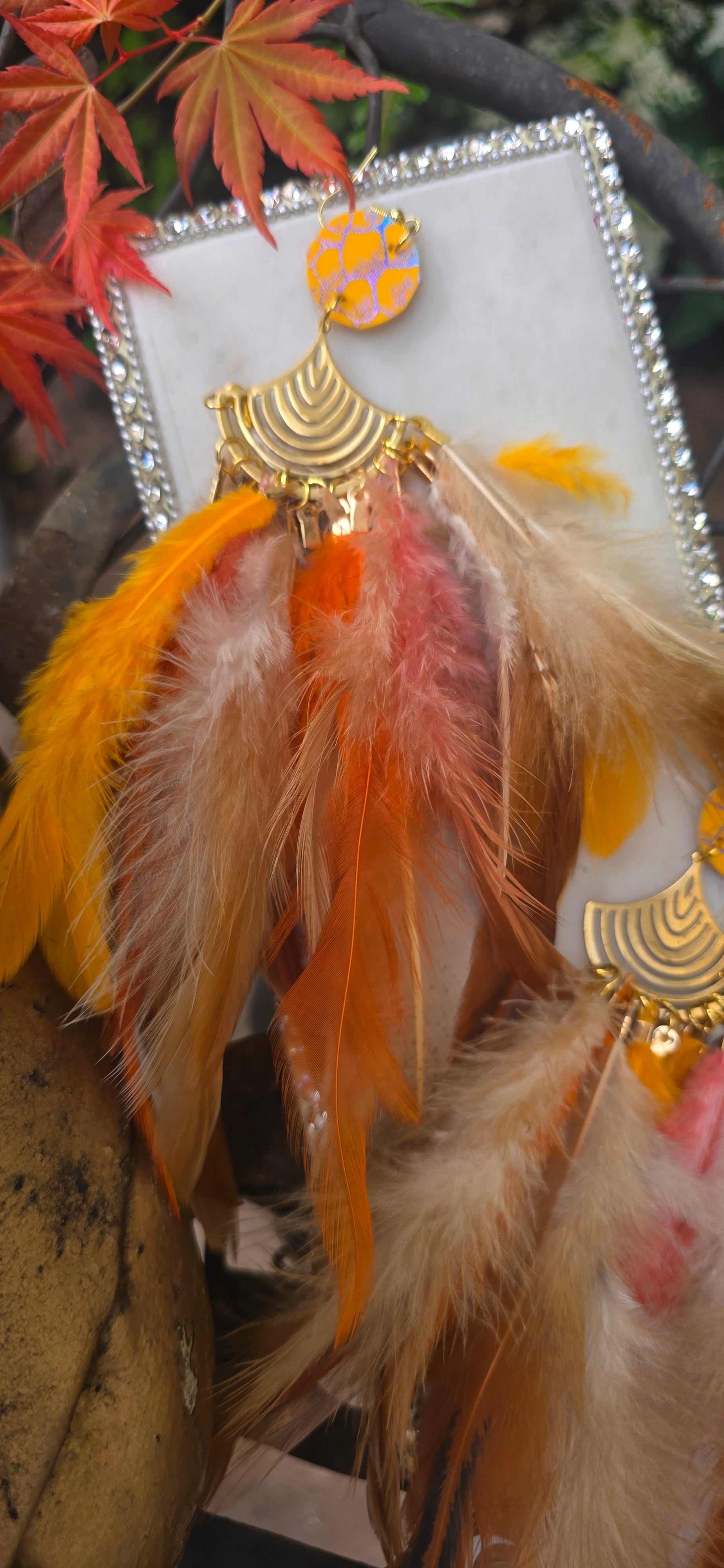Jacqueline - Yellow Festival Feather Earrings - Shop Moxxc
