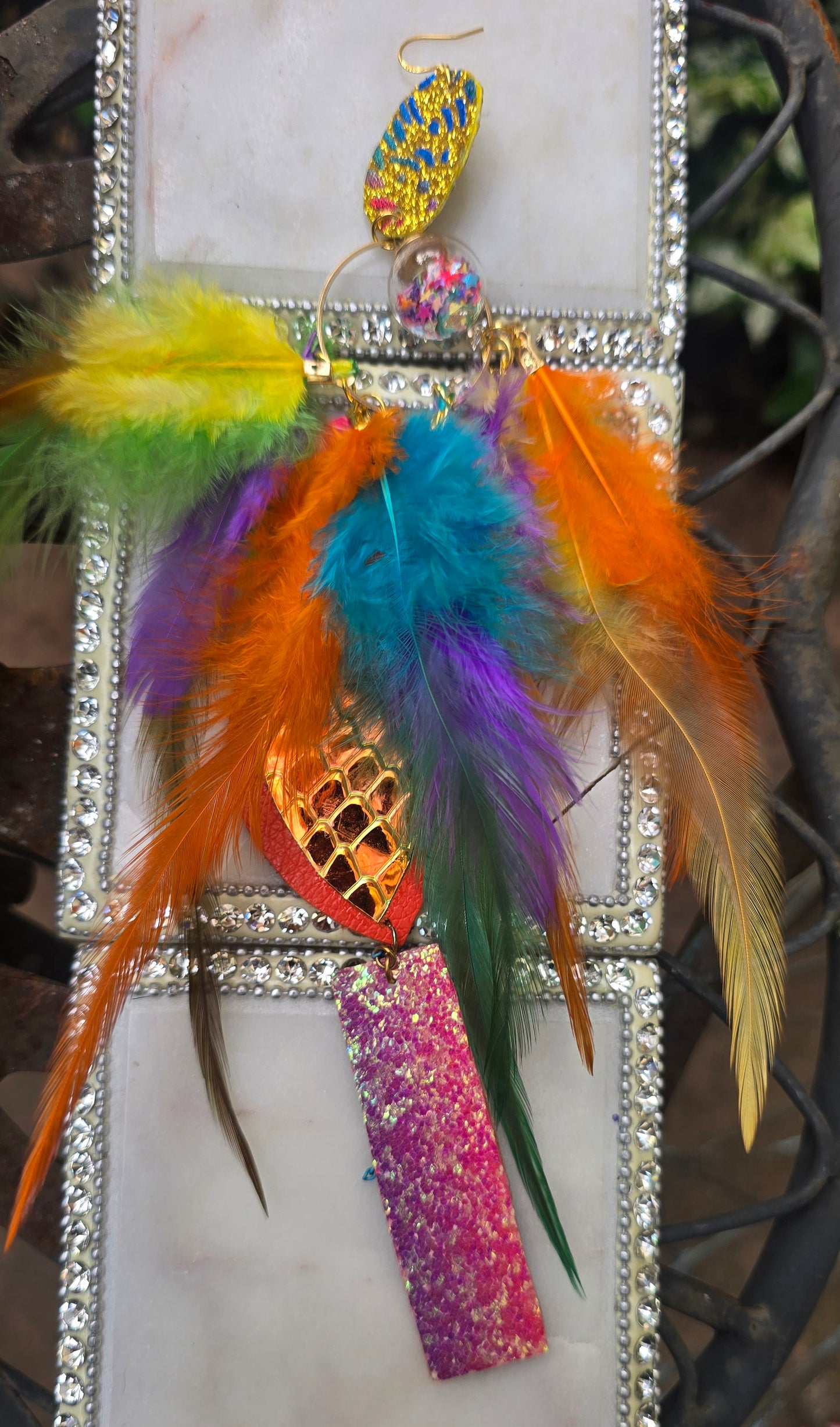 Julie - Multicolored Festival Boho Feather Earrings - Shop Moxxc