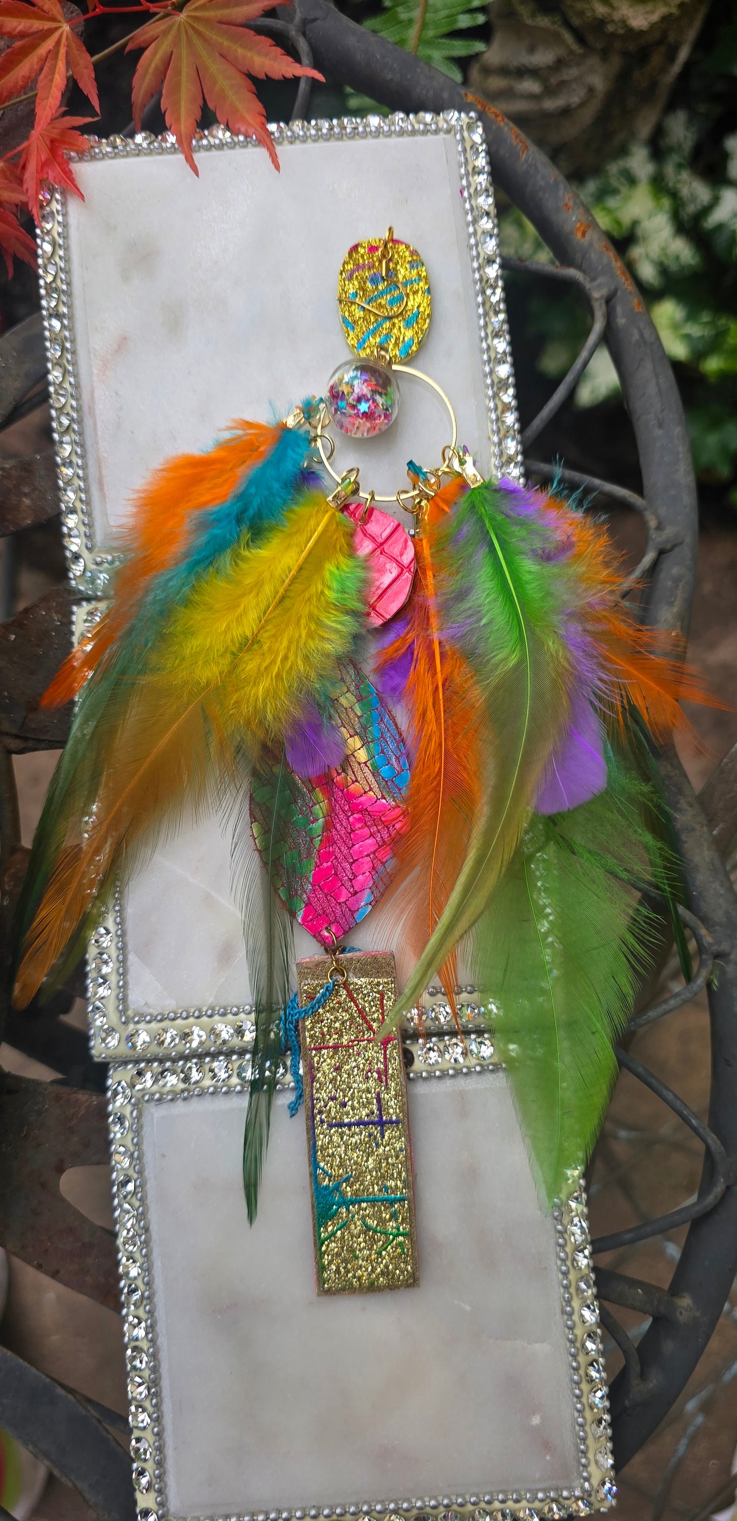 Julie - Multicolored Festival Boho Feather Earrings - Shop Moxxc