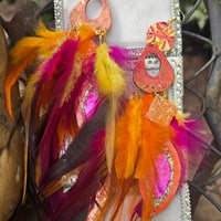 Elena - Orange Festival Feather Earrings - Shop Moxxc