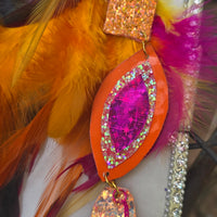Elena - Orange Festival Feather Earrings - Shop Moxxc