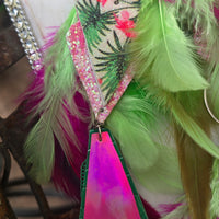 Emma - Hot Pink Green Feather Earrings - Shop Moxxc