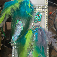 Heidi - Turquoise Glittery Feather Earrings - Shop Moxxc