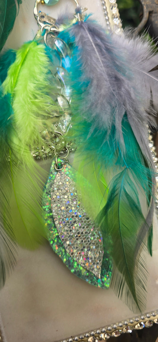 Heidi - Turquoise Glittery Feather Earrings - Shop Moxxc