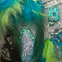 Heidi - Turquoise Glittery Feather Earrings - Shop Moxxc