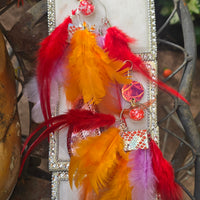 Jordan - Orange Festival Feather Earrings - Shop Moxxc