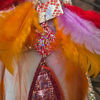 Jordan - Orange Festival Feather Earrings - Shop Moxxc