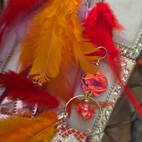 Jordan - Orange Festival Feather Earrings - Shop Moxxc
