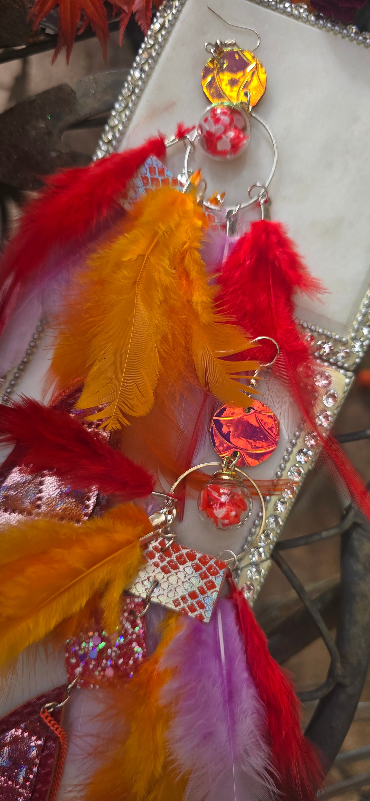 Jordan - Orange Festival Feather Earrings - Shop Moxxc
