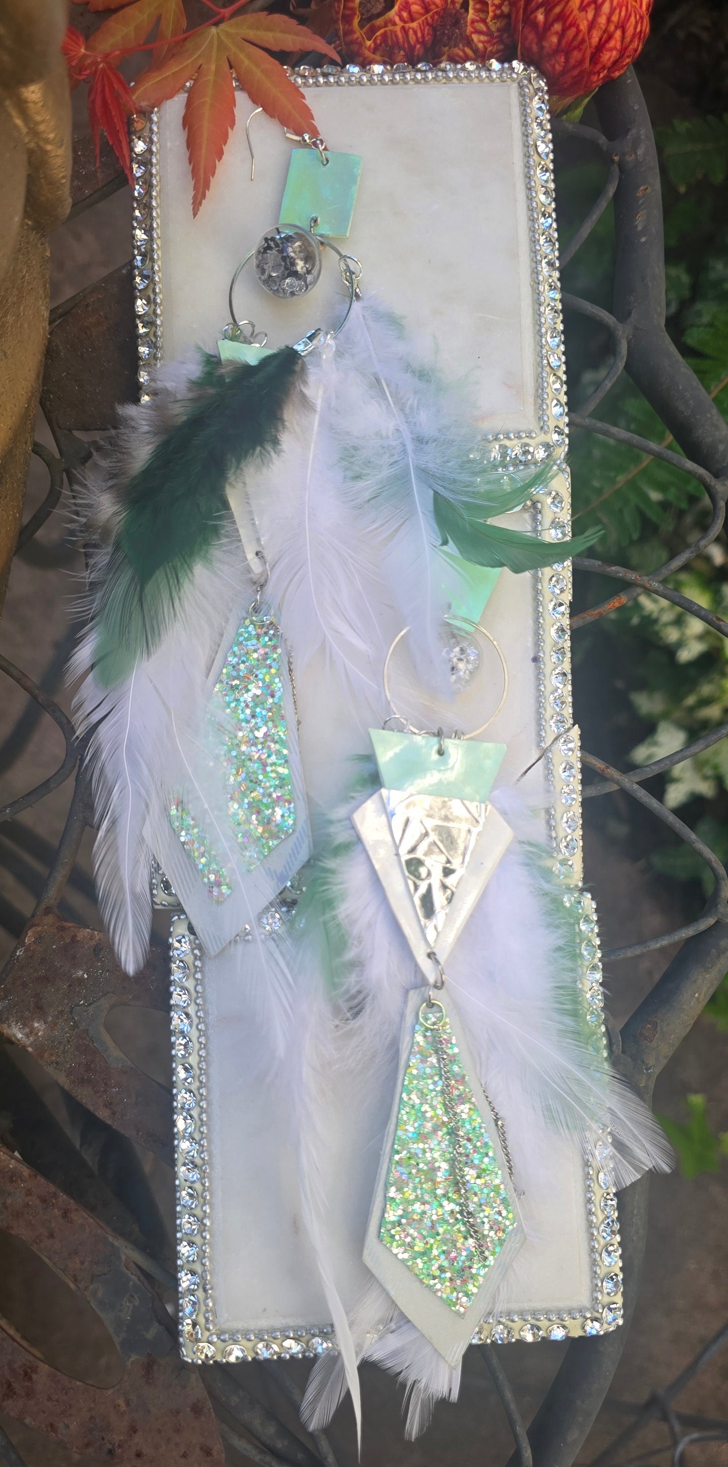 Aja - White Boho Feather Earrings - Shop Moxxc
