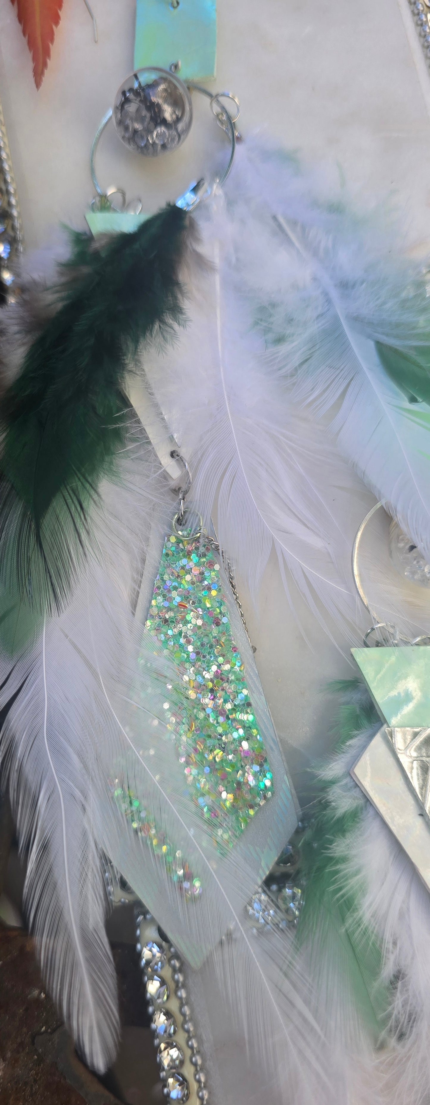 Aja - White Boho Feather Earrings - Shop Moxxc