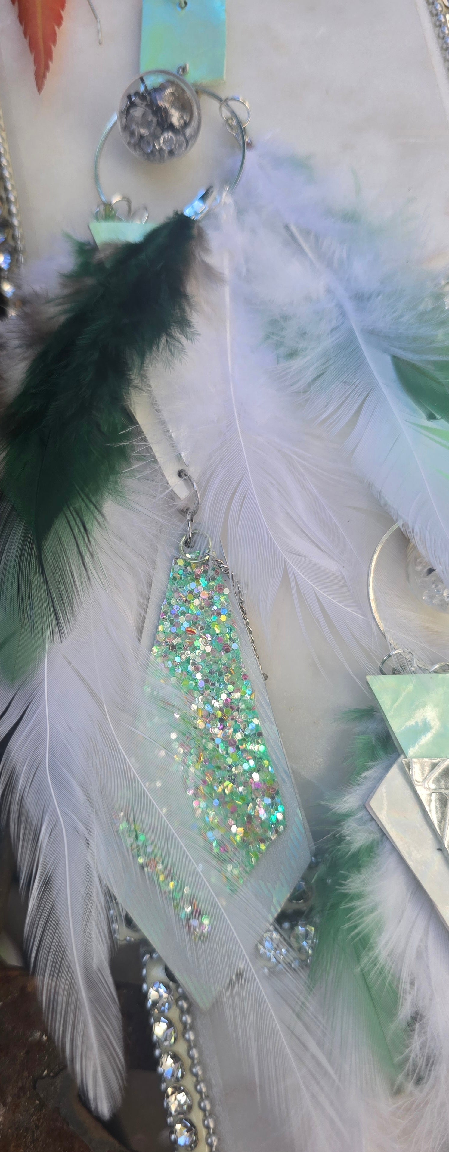 Aja - White Boho Feather Earrings - Shop Moxxc