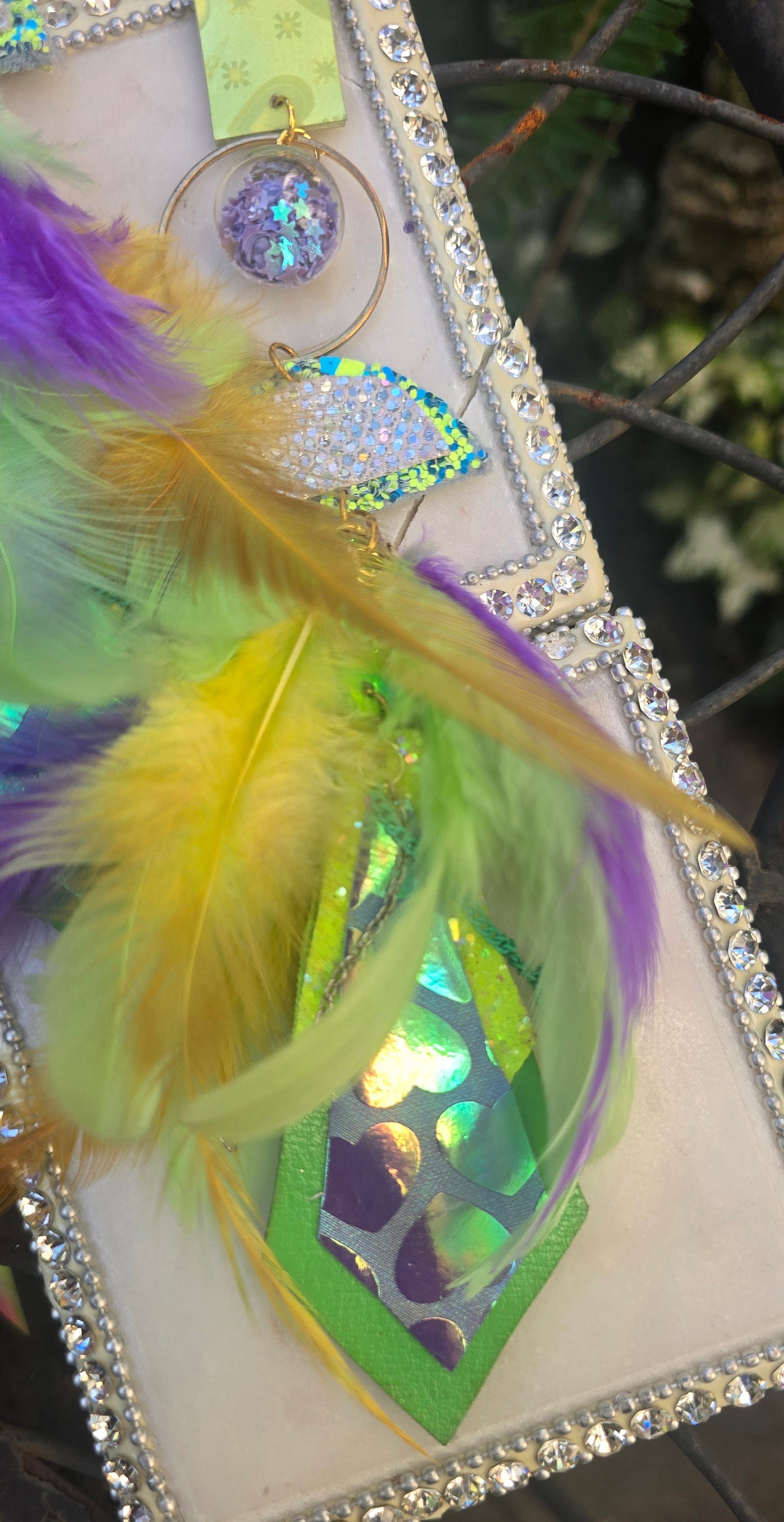 Sera - Lime Green Iridescent Feather Earrings - Shop Moxxc