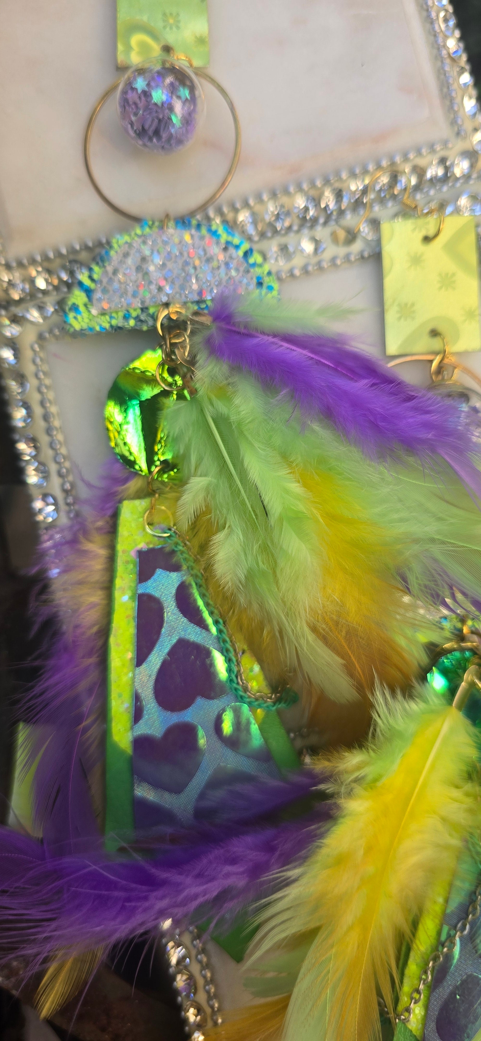 Sera - Lime Green Iridescent Feather Earrings - Shop Moxxc