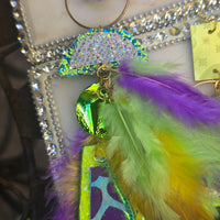 Sera - Lime Green Iridescent Feather Earrings - Shop Moxxc