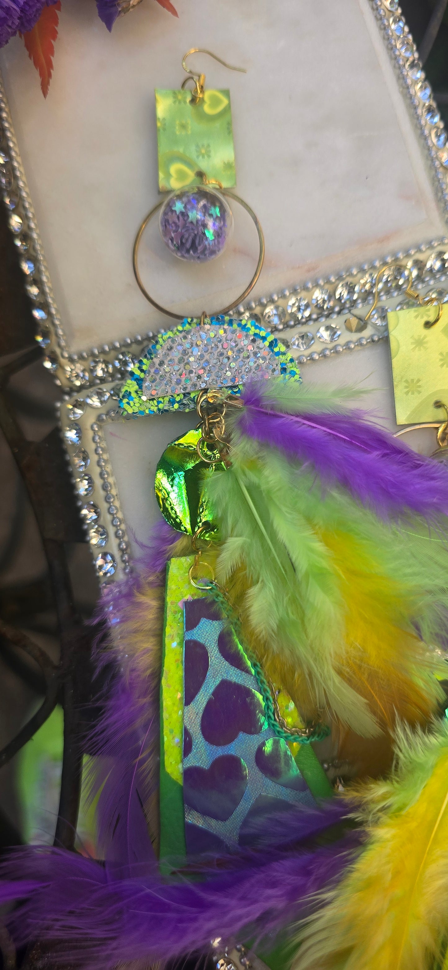 Sera - Lime Green Iridescent Feather Earrings - Shop Moxxc