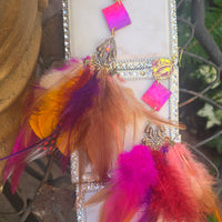Lana - Hot Pink Festival Feather Earrings - Shop Moxxc