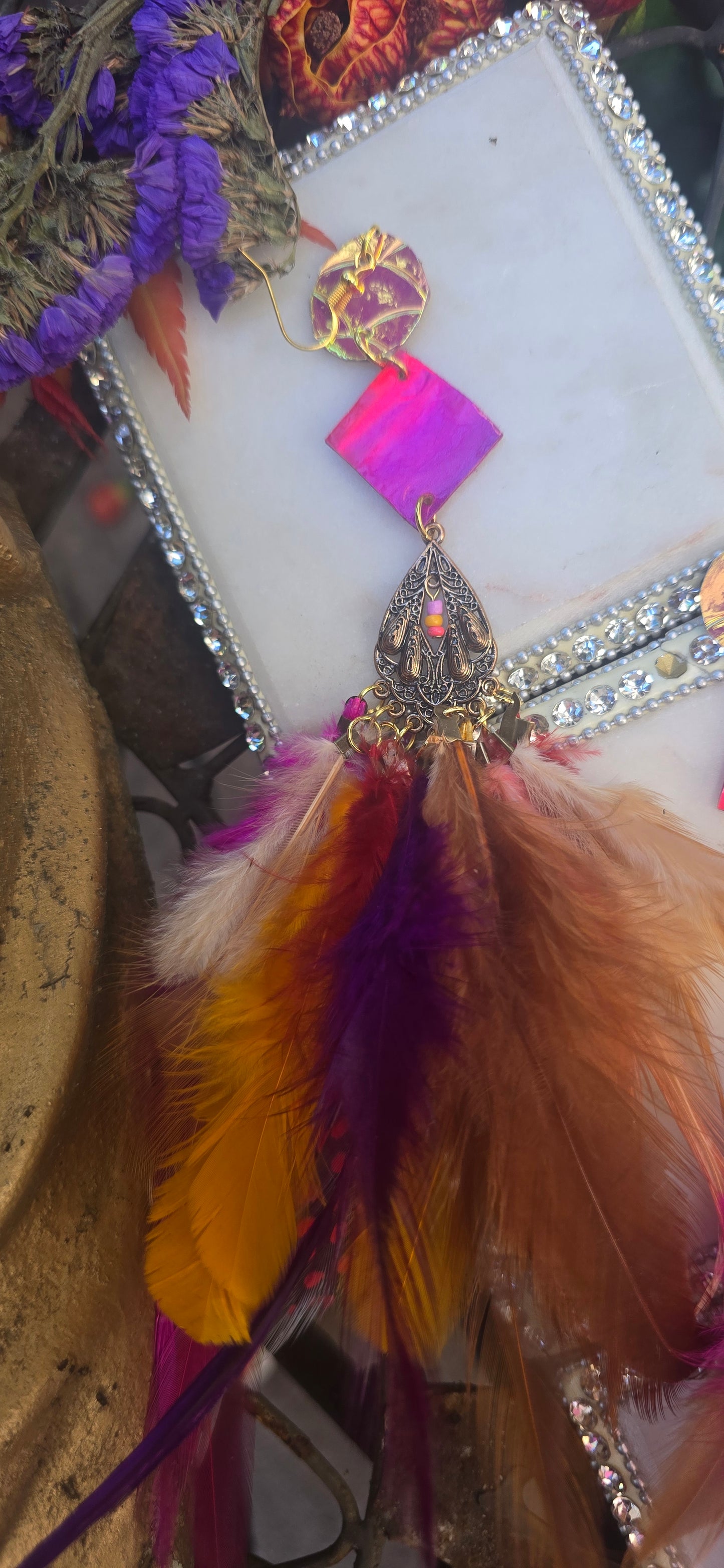 Lana - Hot Pink Festival Feather Earrings - Shop Moxxc