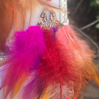 Lana - Hot Pink Festival Feather Earrings - Shop Moxxc