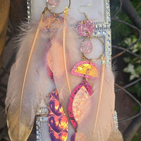Mahogany - Pink Iridescent Boho Feather Earrings - Shop Moxxc