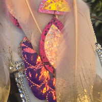 Mahogany - Pink Iridescent Boho Feather Earrings - Shop Moxxc