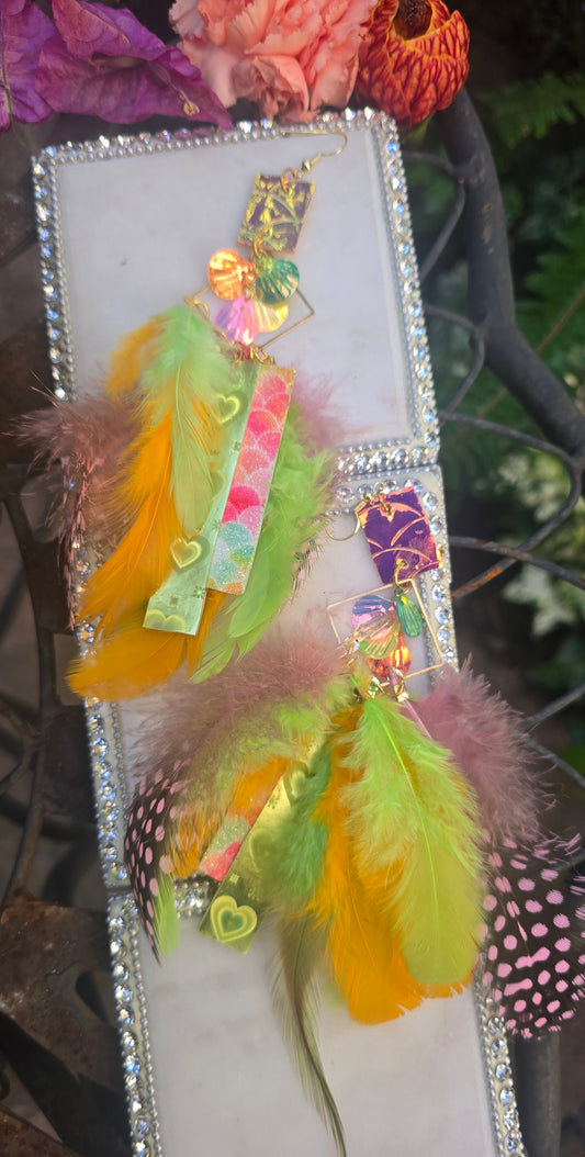 Nadine - Bright Neon Feather Earrings - Shop Moxxc
