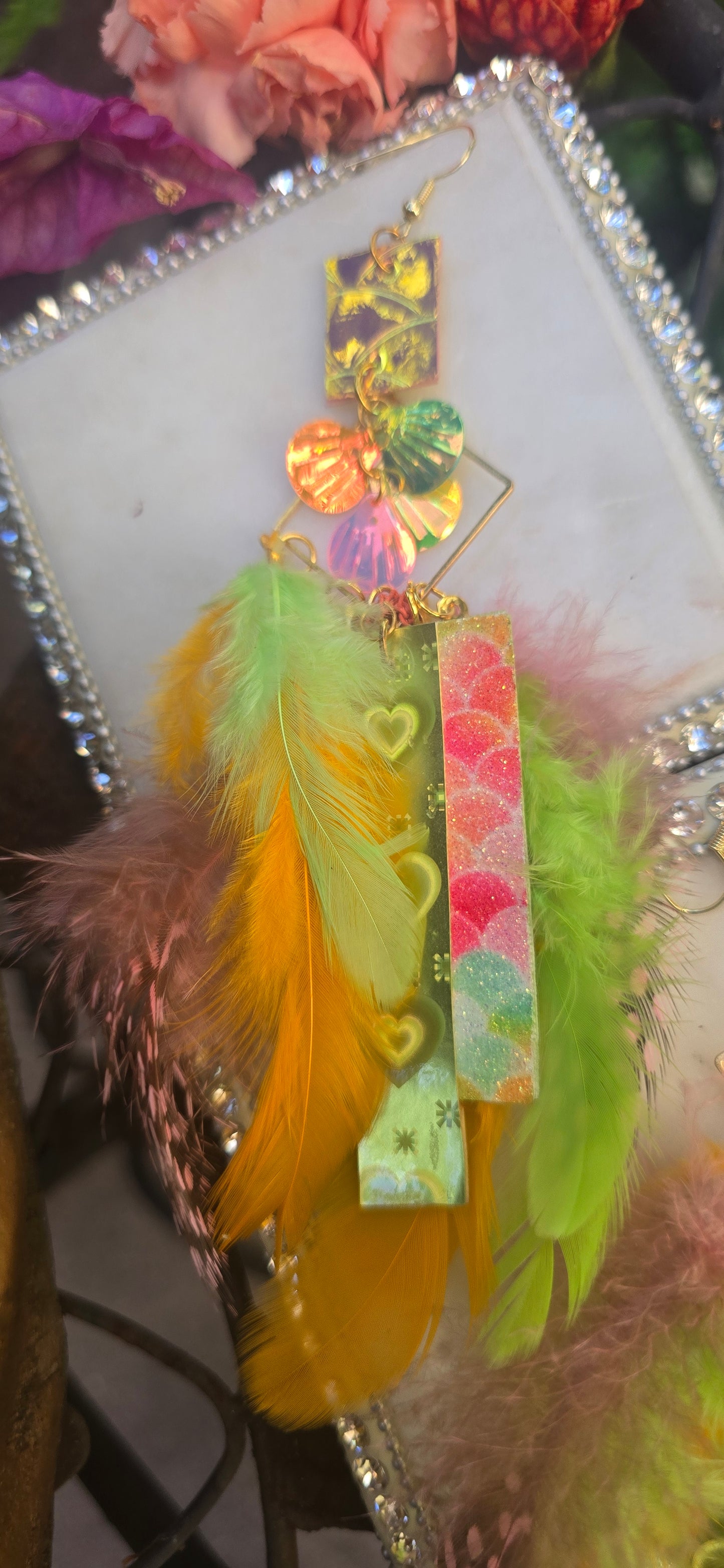 Nadine - Bright Neon Feather Earrings - Shop Moxxc