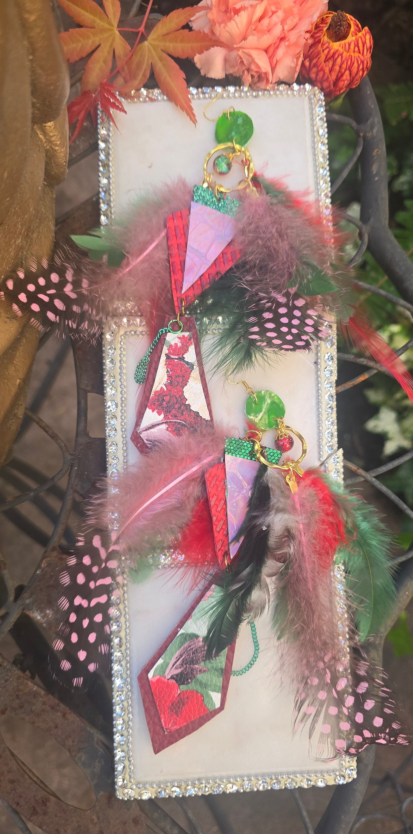 JoAnna - Red Pink Feather Earrings - Shop Moxxc