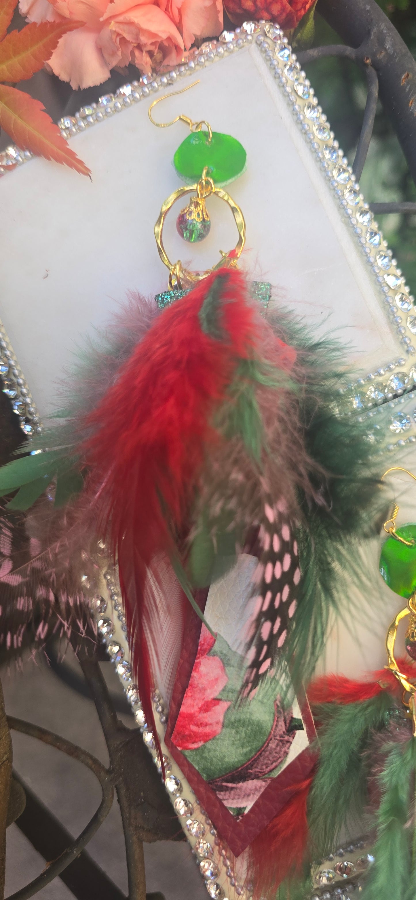 JoAnna - Red Pink Feather Earrings - Shop Moxxc