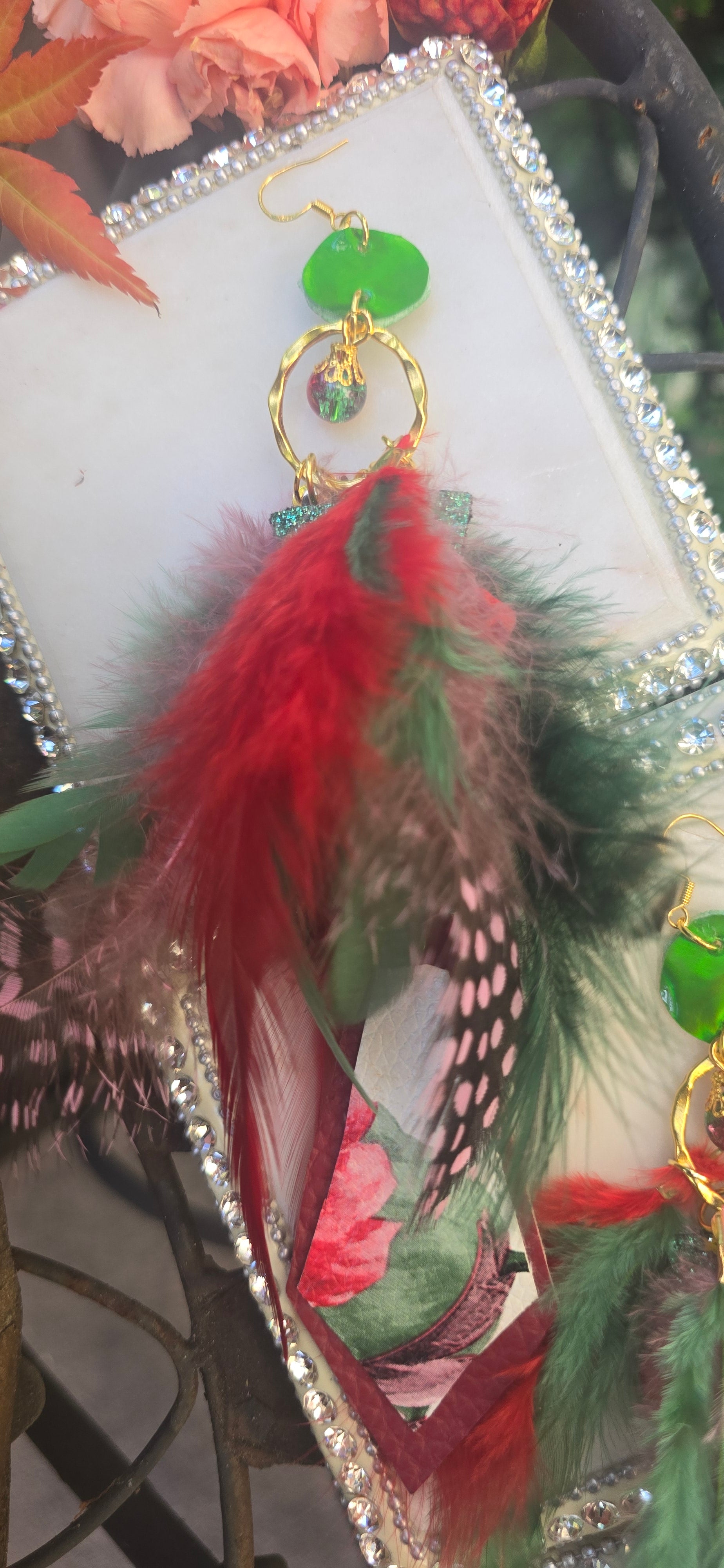 JoAnna - Red Pink Feather Earrings - Shop Moxxc